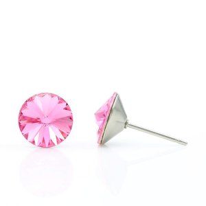 8mm Pink Swarovski Studs | Pink Crystal Earrings | October Birthstone Earrings